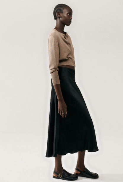 Silk Laundry | Long Bias Cut Skirt - Black Satin