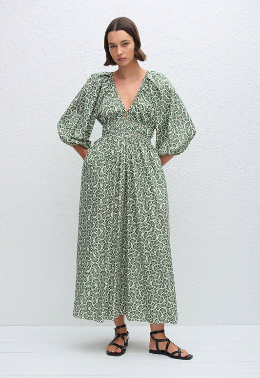 Matteau | Shirred Plunge Button Dress - Vetiver