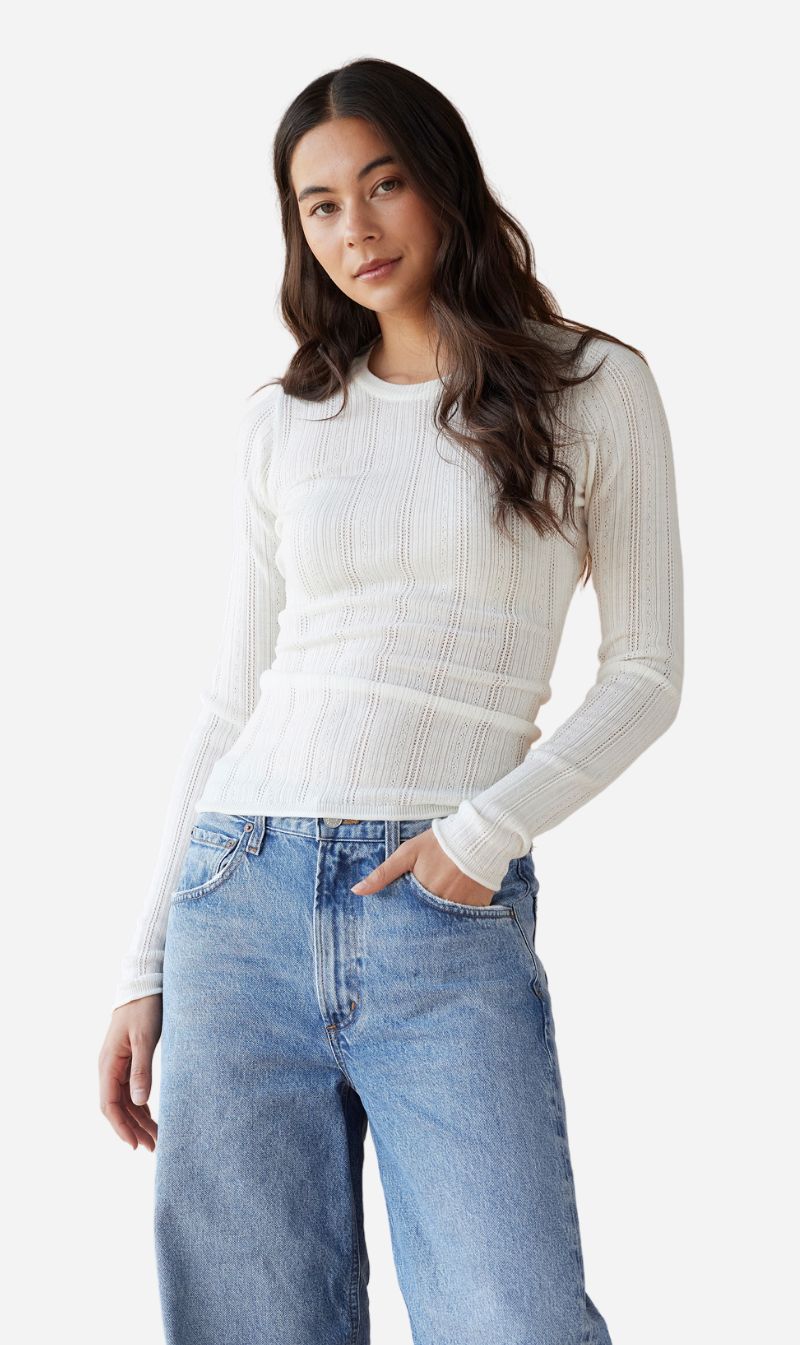 Dear Dylan | Merino Pointelle Longsleeve Knit - Ivory