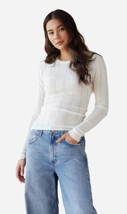 Dear Dylan | Merino Pointelle Longsleeve Knit - Ivory