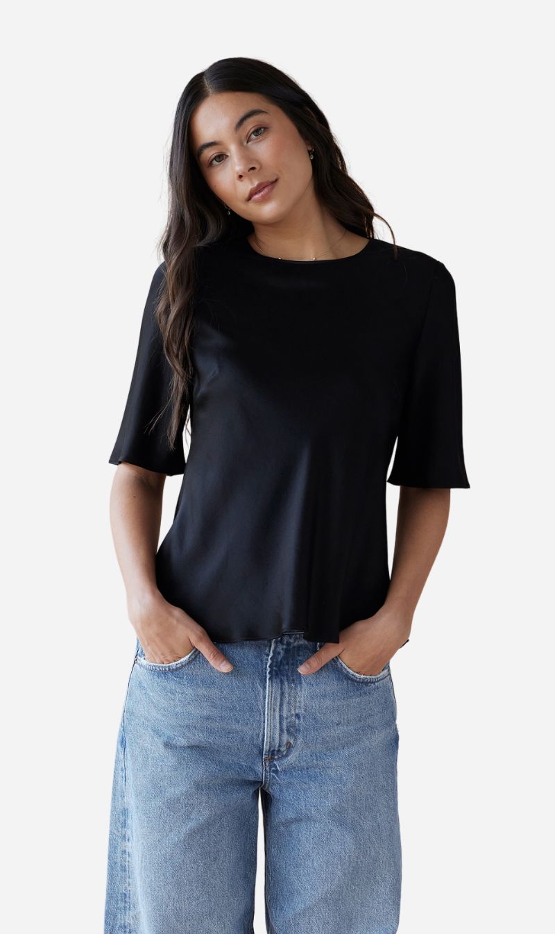 Dear Dylan | Silk Bias Tee - Noir