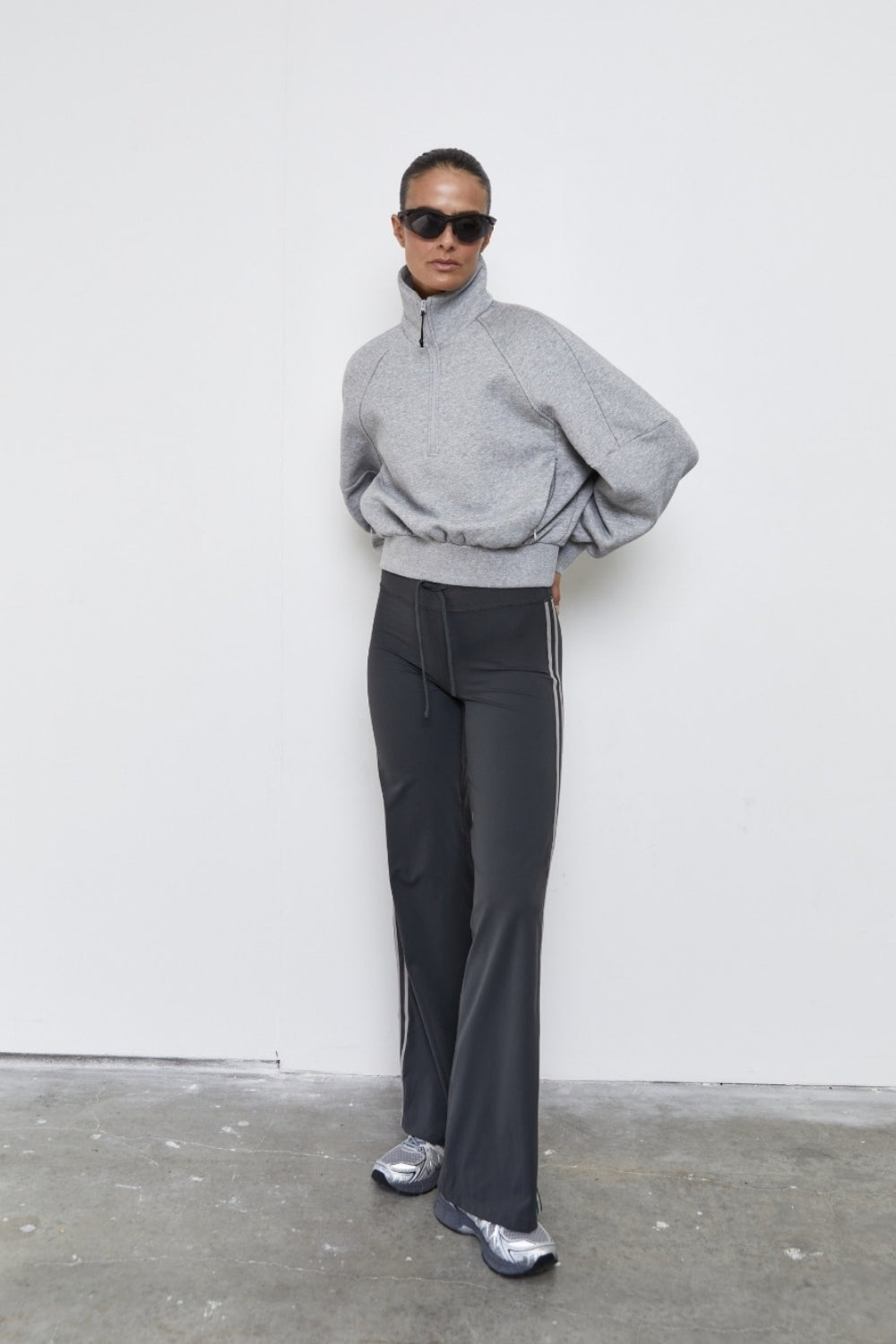 Pinky & Kamal | Straight Leg Tie Up Pant - Grey Stripe