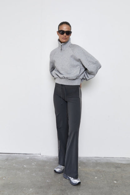 Pinky & Kamal | Straight Leg Tie Up Pant - Grey Stripe