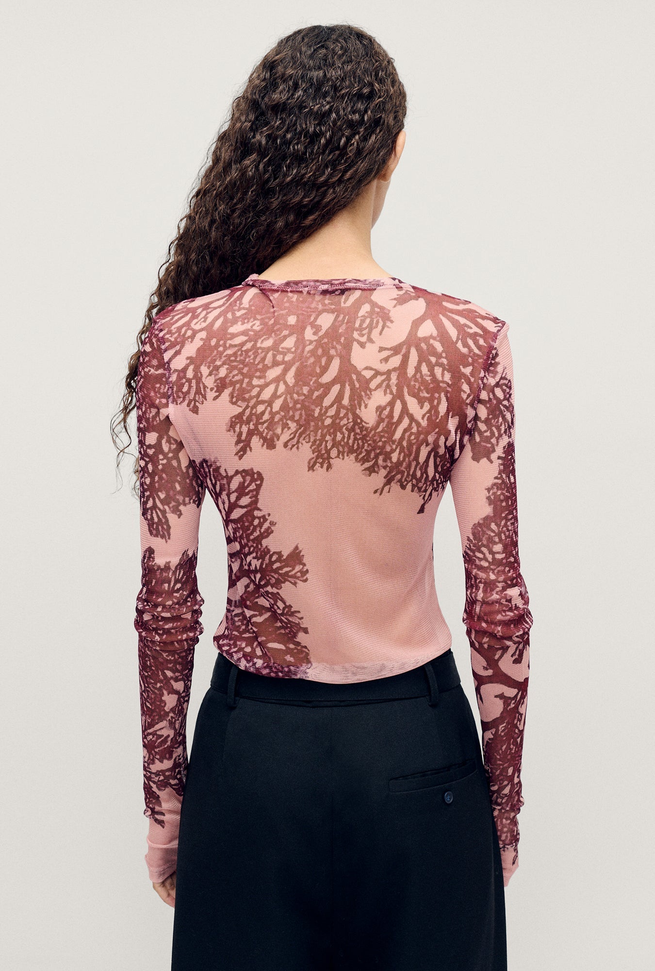 Silk Laundry | Mesh Long Sleeve Top - Pressed Coral