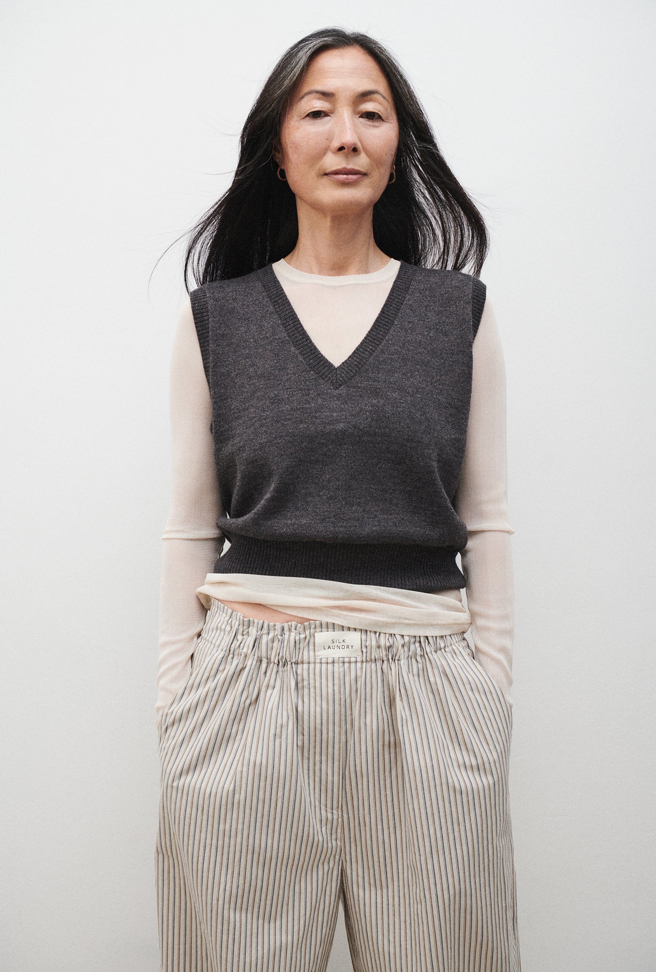 Silk Laundry | V Neck Sweater Vest - Granite Melange