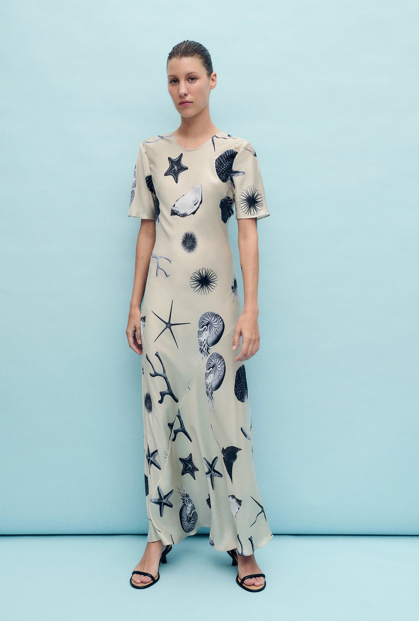 Silk Laundry | Short Sleeve Bias Dress - Seashells