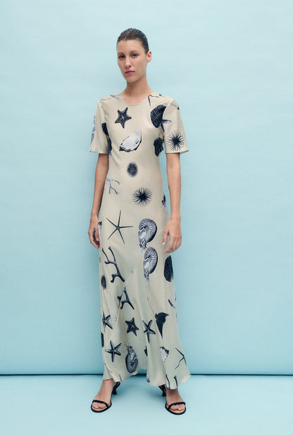 Silk Laundry | Short Sleeve Bias Dress - Seashells