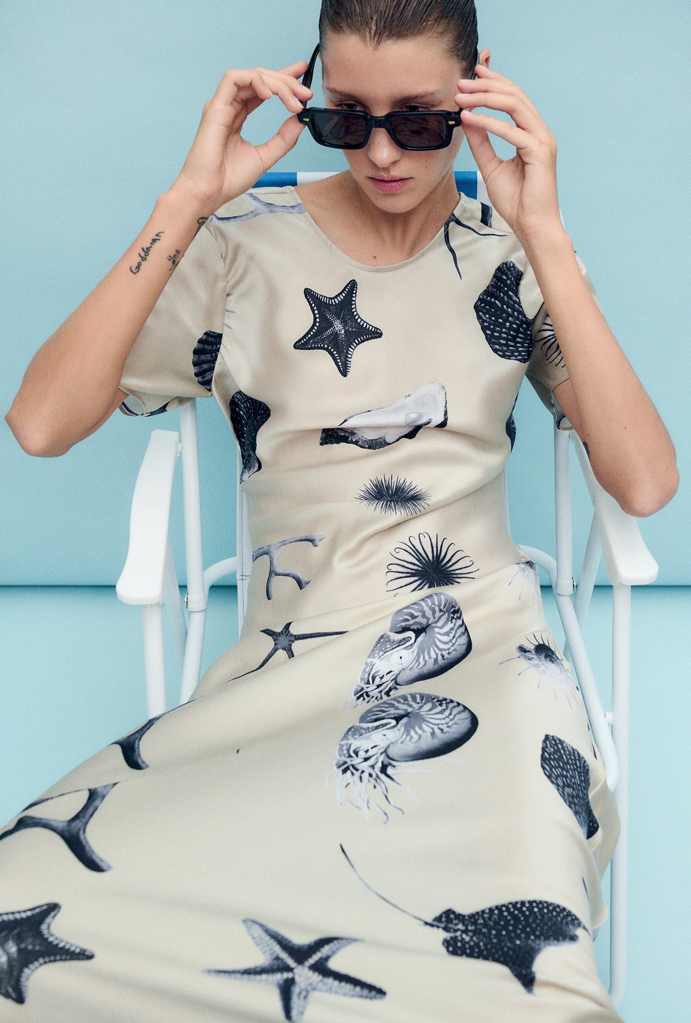 Silk Laundry | Short Sleeve Bias Dress - Seashells