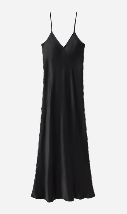Silk Laundry | 90s Slip Dress - Blanket Stitch Black
