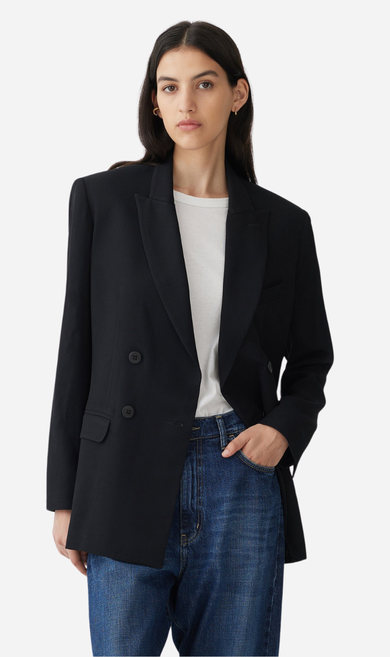Bassike | Twill Double Breasted Blazer - Black