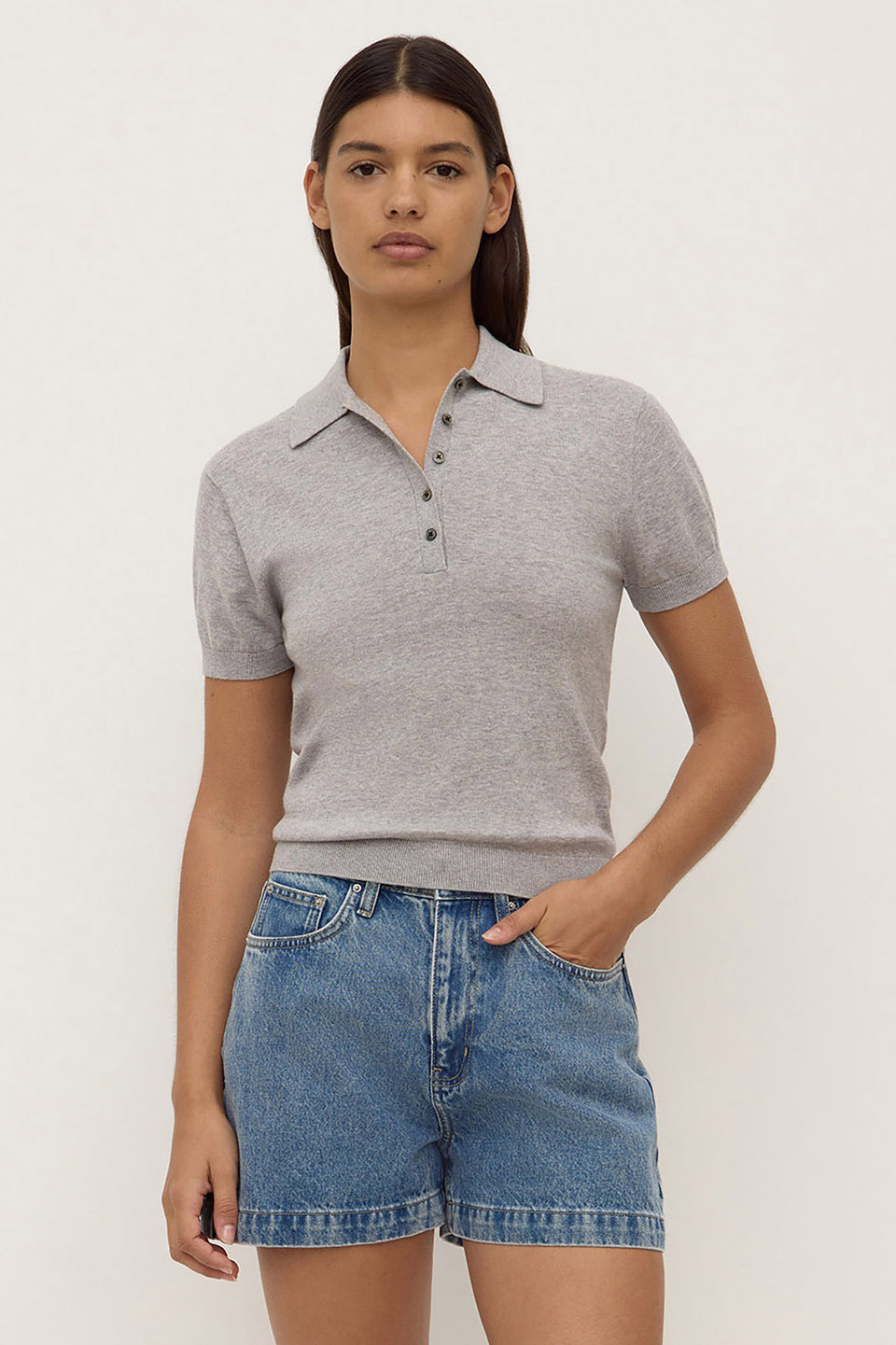 Assembly Label | Sloane Cotton Cashmere Polo - Grey Marle