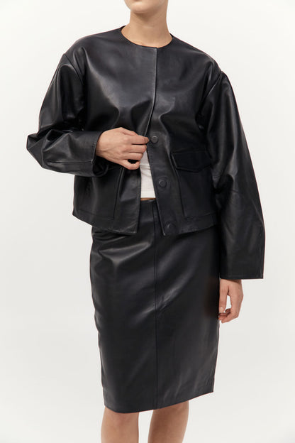St Agni | Utility Cocoon Leather Bomber - Black