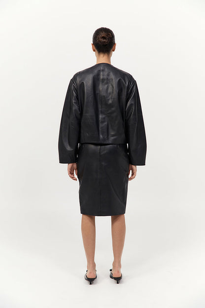 St Agni | Utility Cocoon Leather Bomber - Black