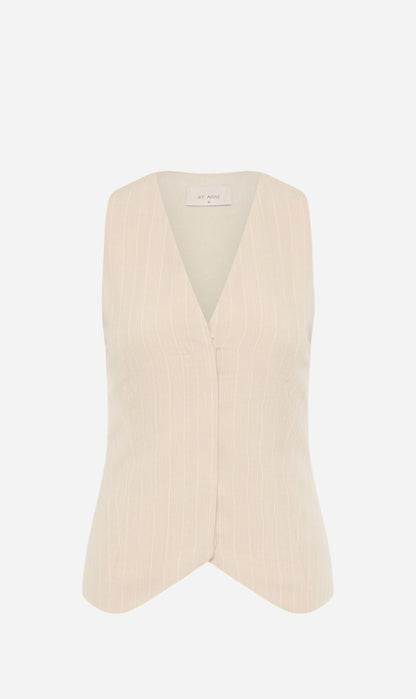 St Agni | Pinstripe Wool Vest - Latte