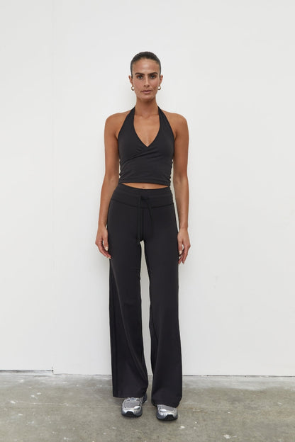 Pinky & Kamal | Straight Leg Tie Up Pant - Black