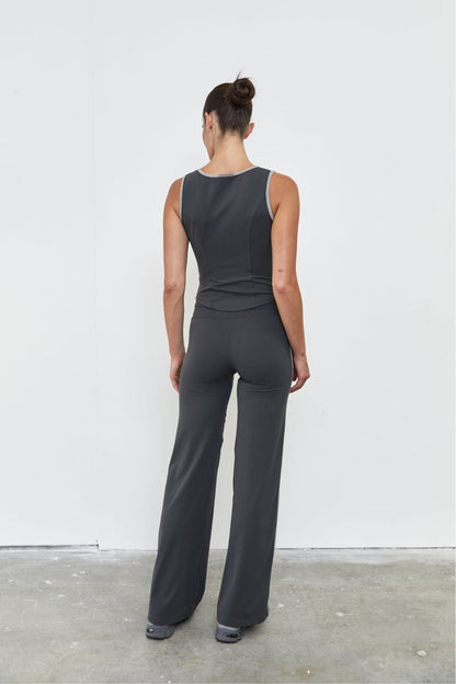 Pinky & Kamal | Straight Leg Tie Up Pant - Grey Stripe