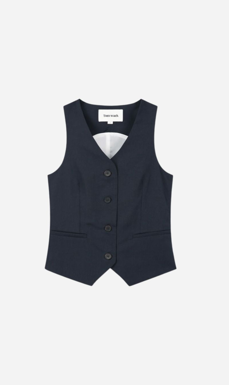 Tonywack | Linen Tailored Vest - Navy