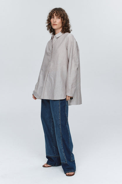 Marle | Tab Shirt - Chocolate Stripe