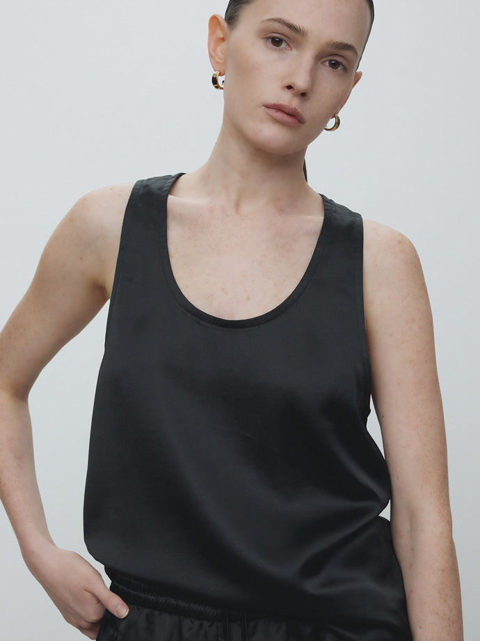 Tonywack | Tailored Satin Sleeveless Top - Black