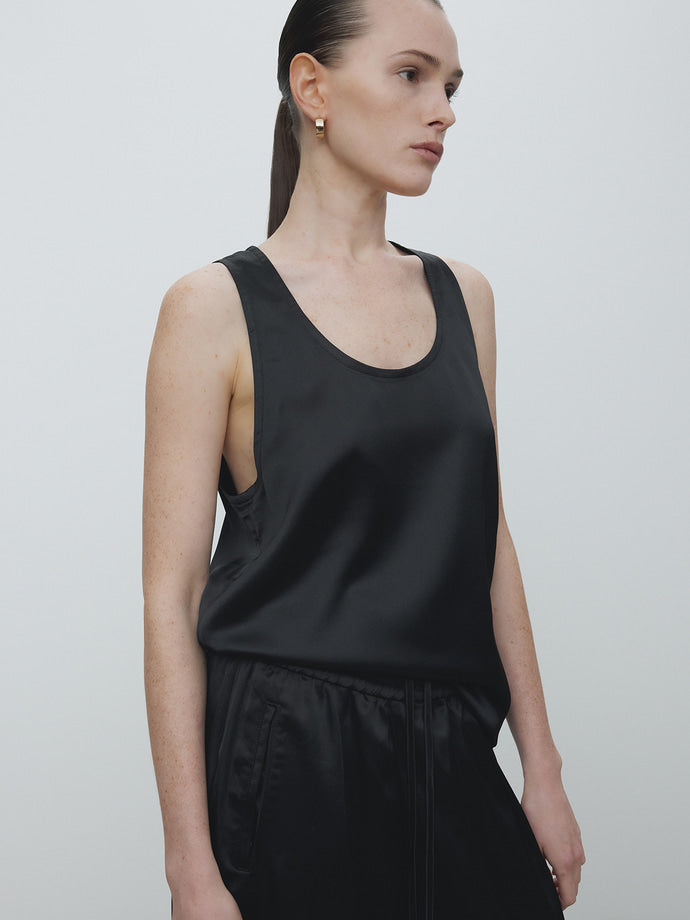 Tonywack | Tailored Satin Sleeveless Top - Black