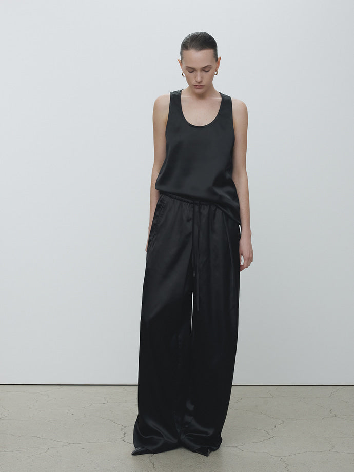 Tonywack | Tailored Satin Sleeveless Top - Black