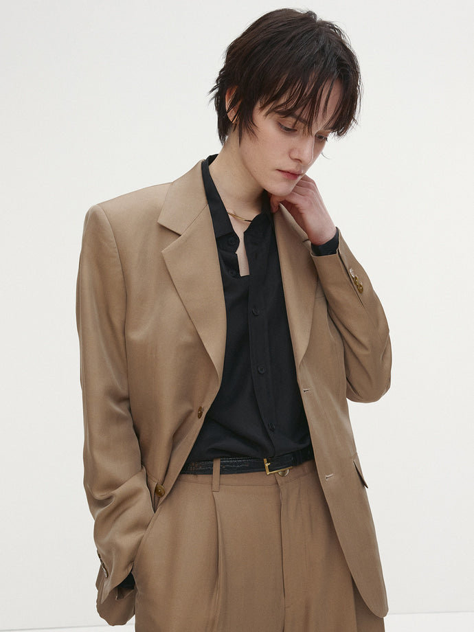 Tonywack | Silk Viscose Two Button Single Jacket - Beige