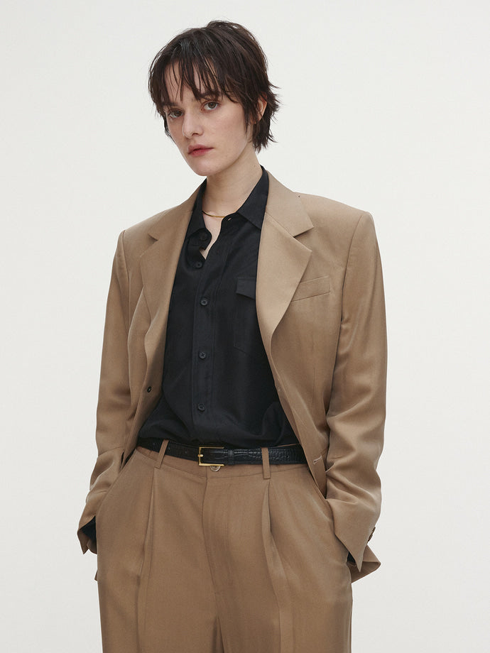 Tonywack | Silk Viscose Two Button Single Jacket - Beige