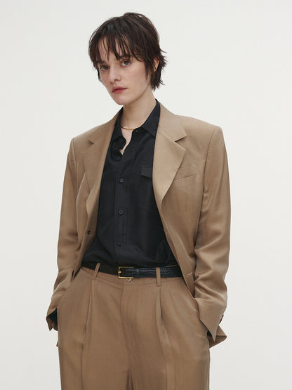 Tonywack | Silk Viscose Two Button Single Jacket - Beige