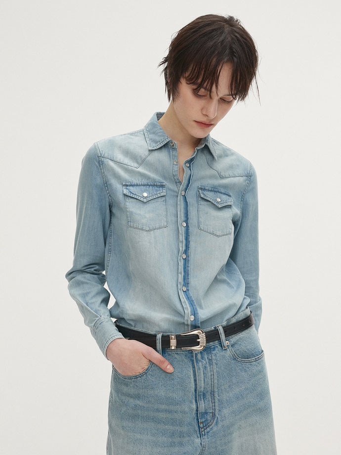 Tonywack | Washed Denim Western Shirt - Washed Light Blue