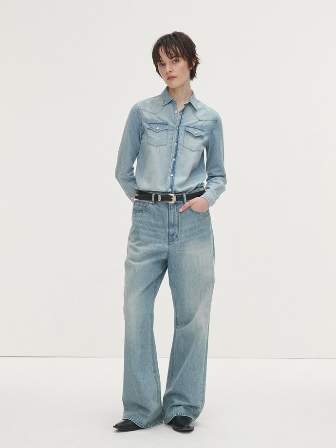 Tonywack | Washed Denim Western Shirt - Washed Light Blue