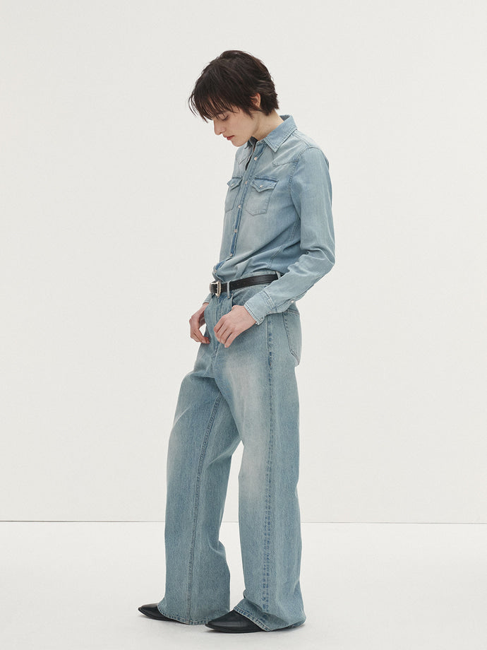 Tonywack | Washed Denim Western Shirt - Washed Light Blue