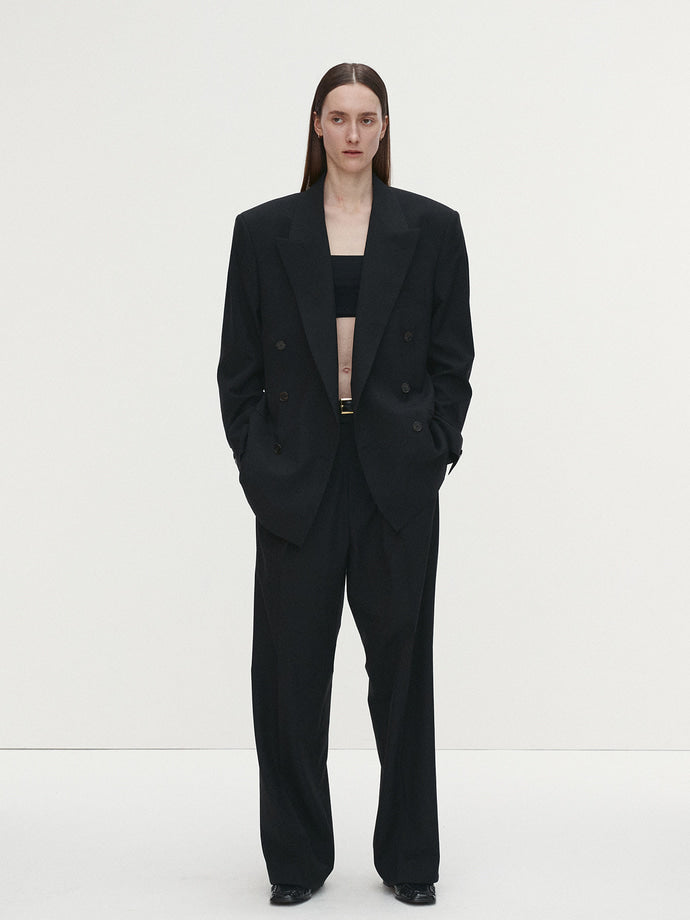 Tonywack | Light Wool Pleated Wide Trousers - Black