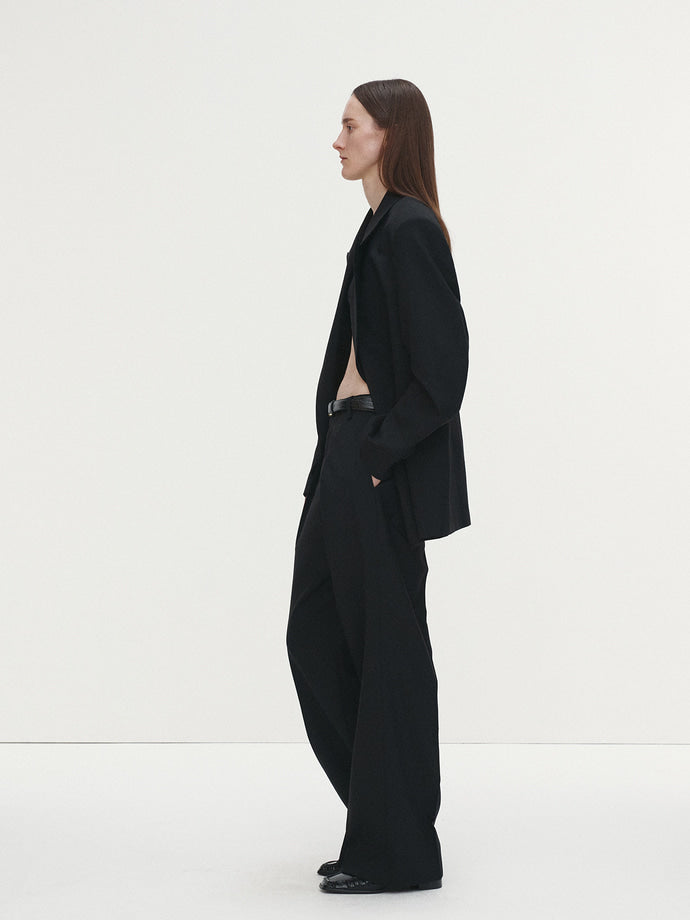 Tonywack | Light Wool Pleated Wide Trousers - Black