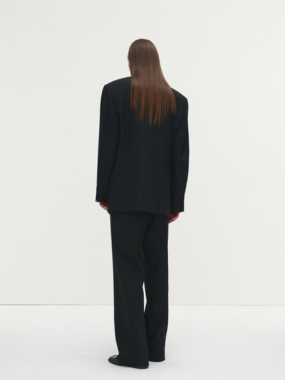 Tonywack | Light Wool Pleated Wide Trousers - Black