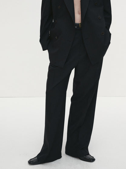 Tonywack | Light Wool Pleated Wide Trousers - Black