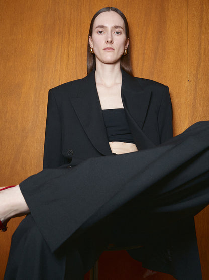 Tonywack | Light Wool Pleated Wide Trousers - Black