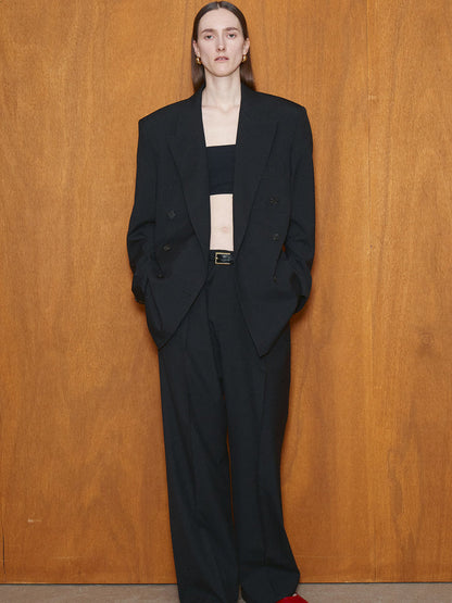Tonywack | Light Wool Pleated Wide Trousers - Black