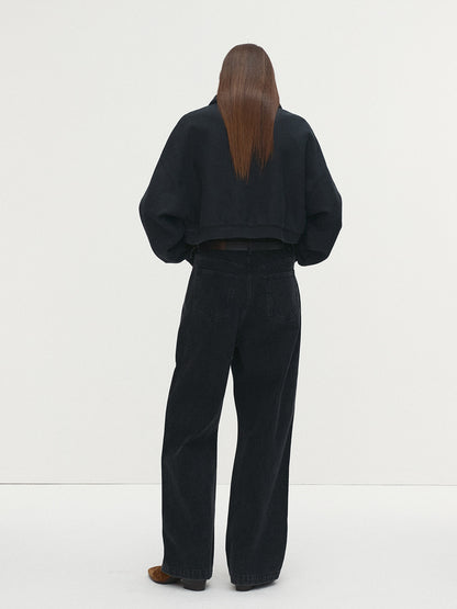 Tonywack | Garment Dyed Cropped Zip Up Sweatshirt - Faded Black