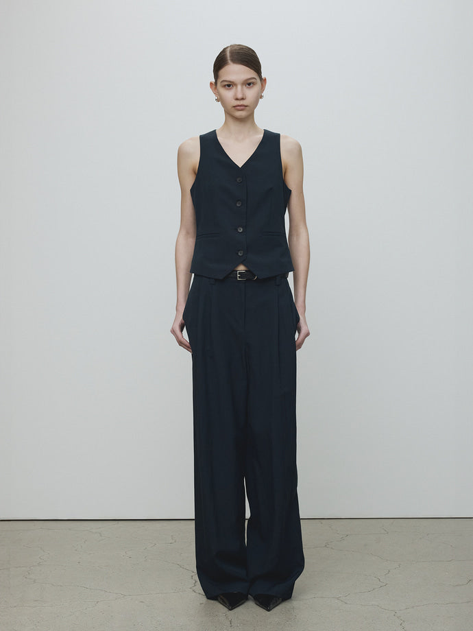 Tonywack | Linen Tailored Vest - Navy