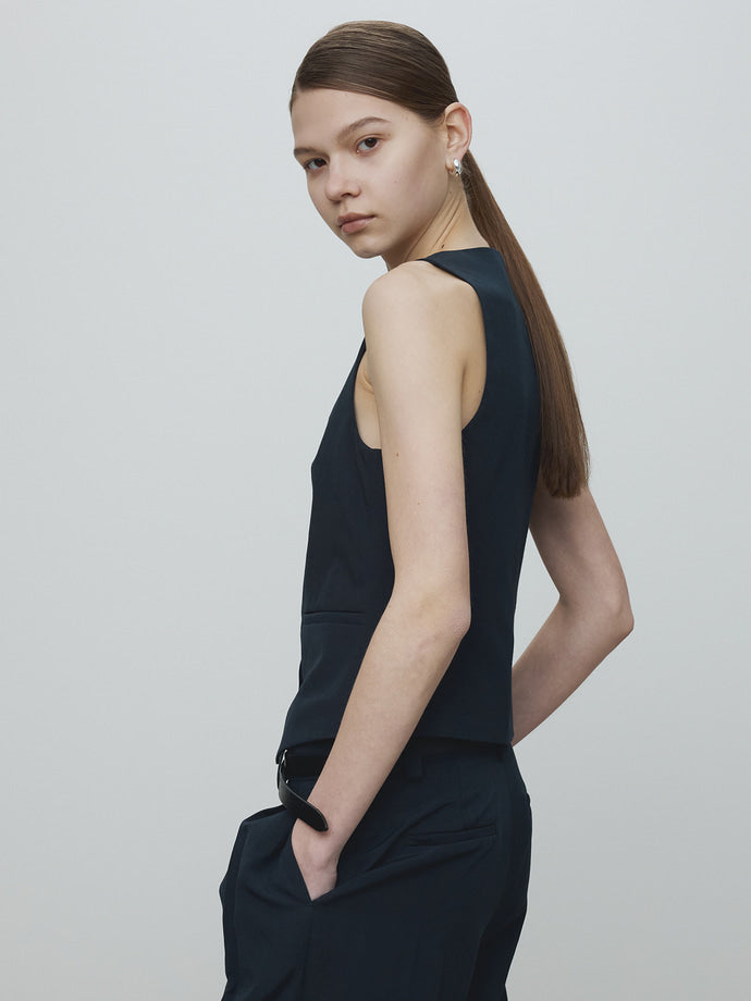 Tonywack | Linen Tailored Vest - Navy