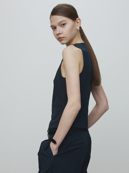 Tonywack | Linen Tailored Vest - Navy