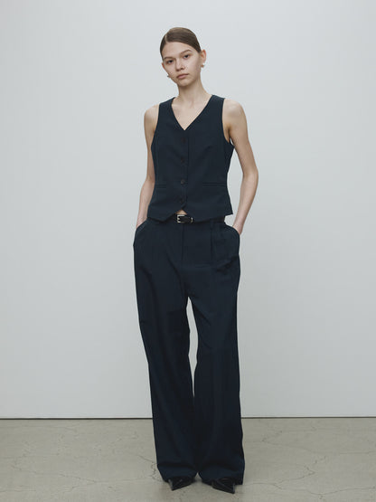 Tonywack | Linen Tailored Vest - Navy