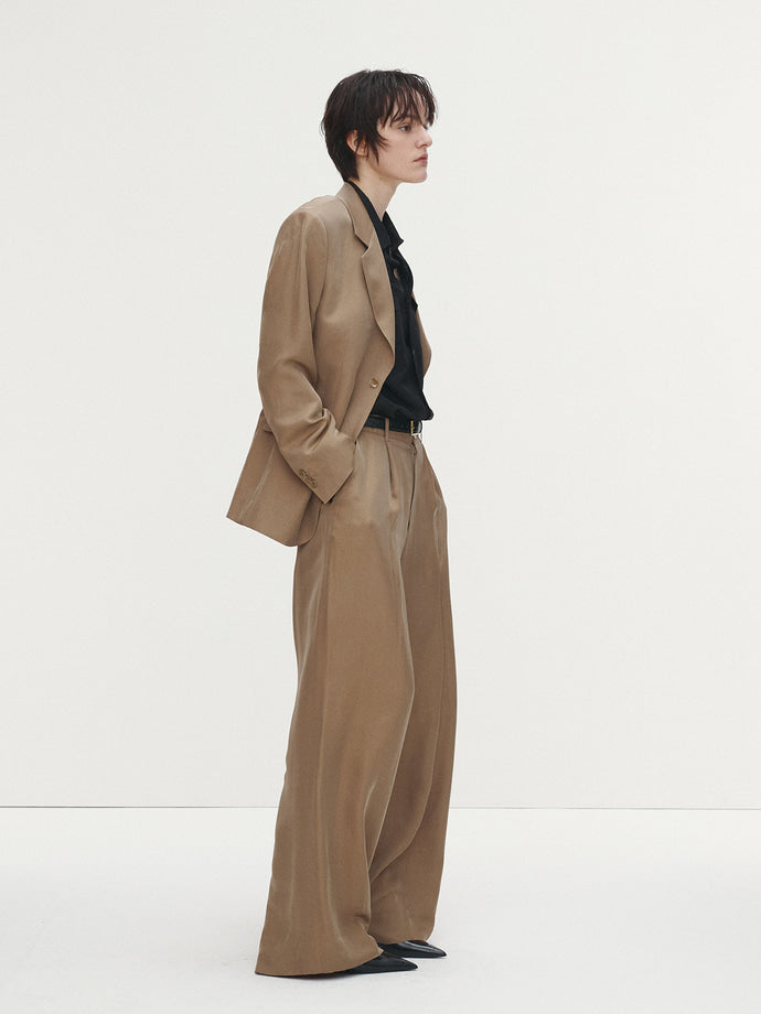 Tonywack | Silk Viscose One Tuck Trousers - Beige