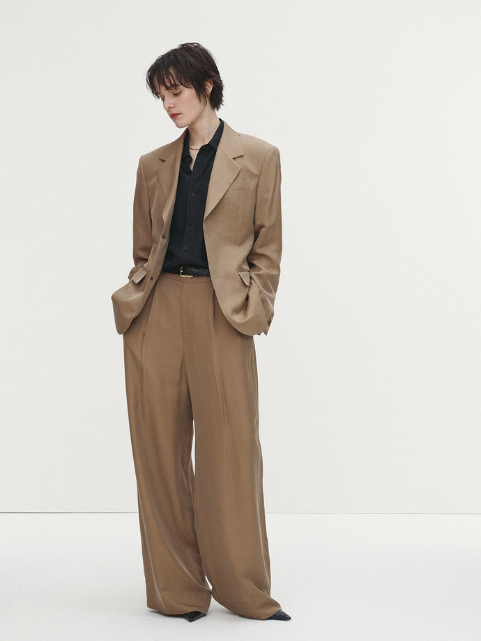 Tonywack | Silk Viscose One Tuck Trousers - Beige