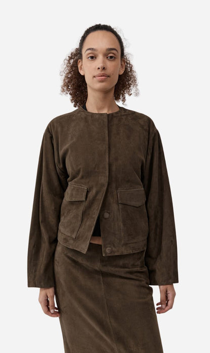 St Agni | Suede Utility Cocoon Bomber - Khaki