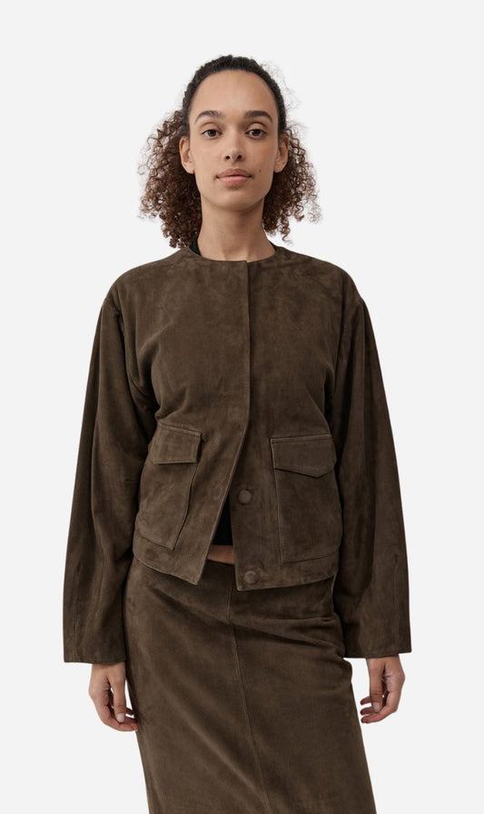St Agni | Suede Utility Cocoon Bomber - Khaki