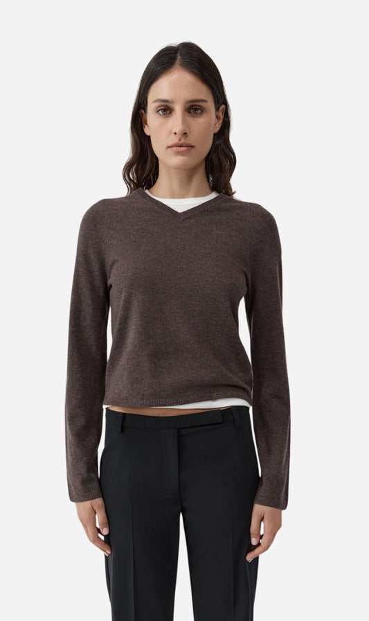 St Agni | Fine Merino V Neck Sweater - Mulch