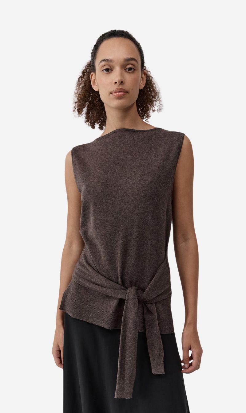 St Agni | Fine Merino Tie Waist Top - Mulch