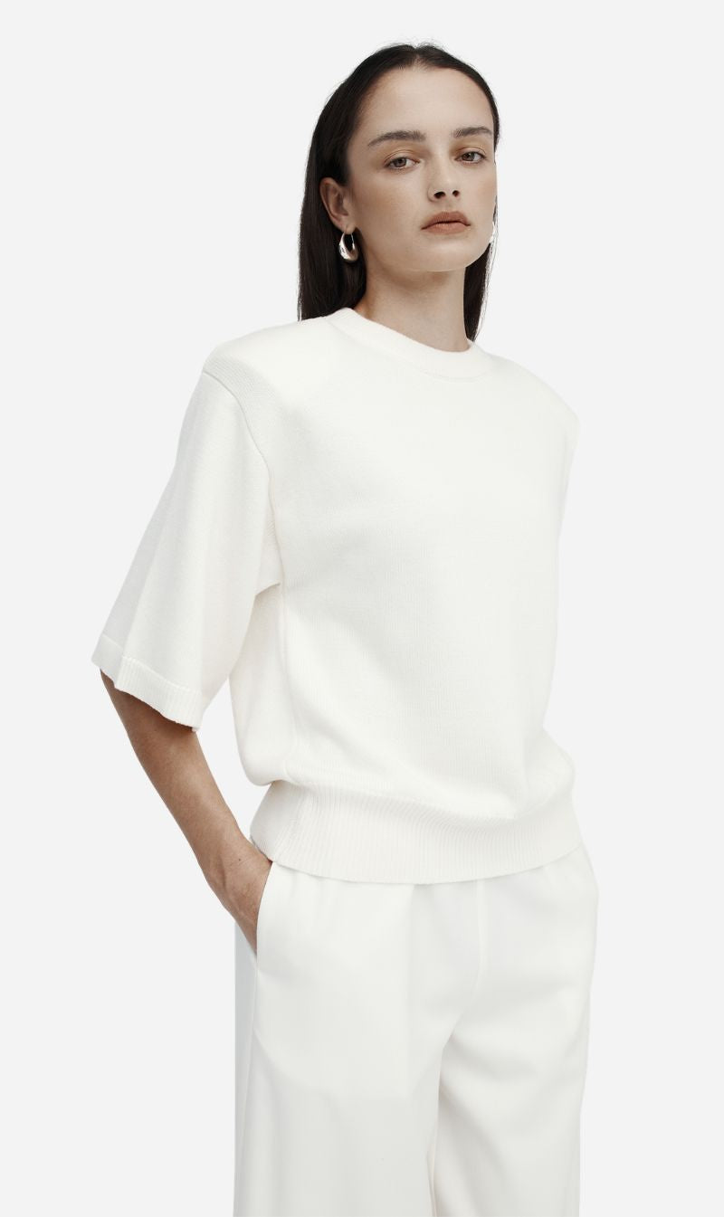 Rebe | Short Sleeve Shoulder Knit - Ivory