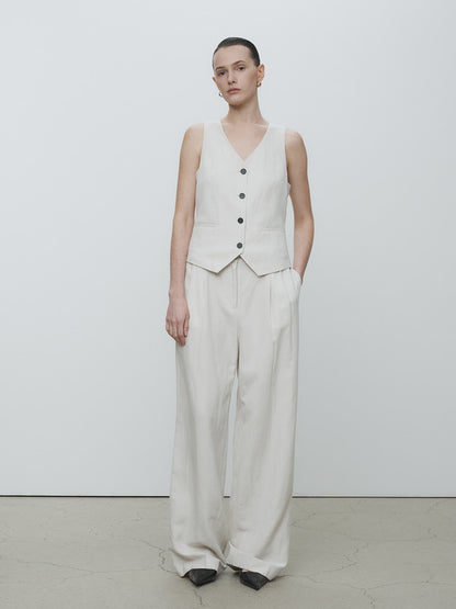 Tonywack | Linen Two Pleats Wide Pants - Ivory